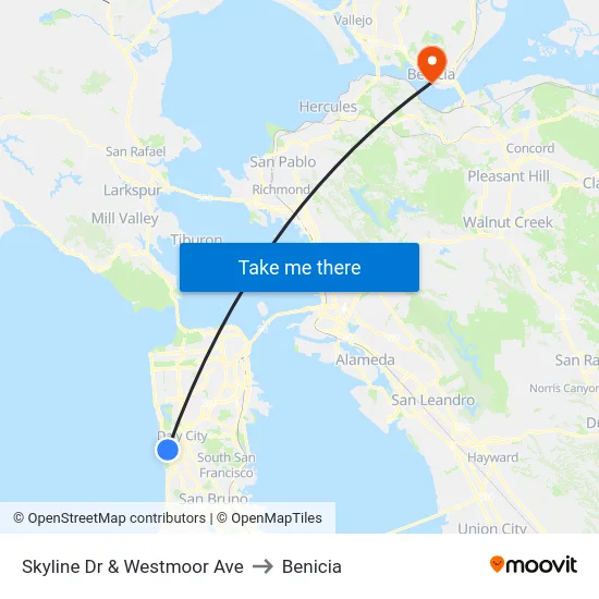Skyline Dr & Westmoor Ave to Benicia map