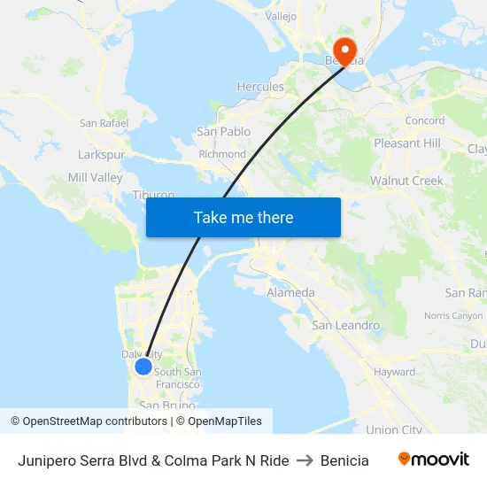 Junipero Serra Blvd & Colma Park N Ride to Benicia map
