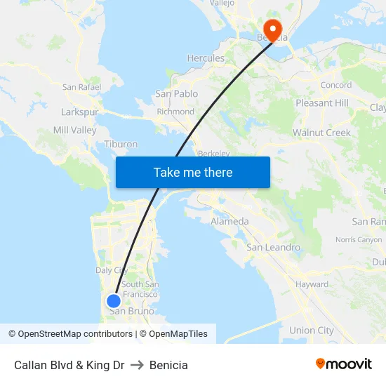 Callan Blvd & King Dr to Benicia map