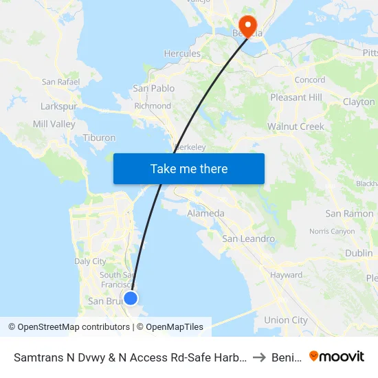 Samtrans N Dvwy & N Access Rd-Safe Harbor Shelter to Benicia map