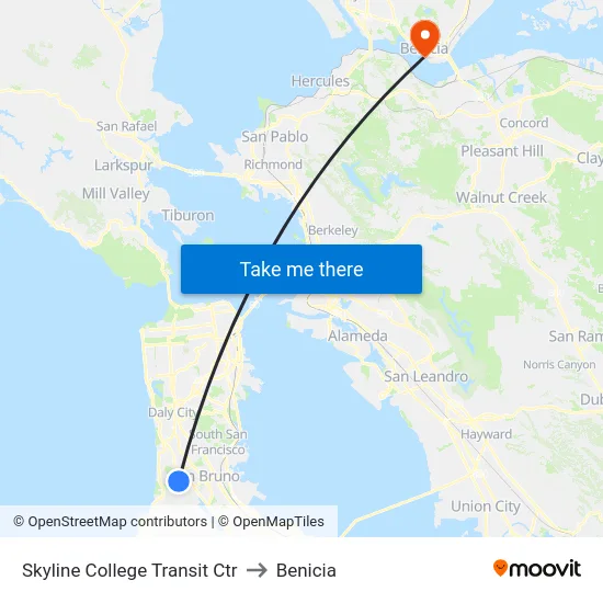 Skyline College Transit Ctr to Benicia map