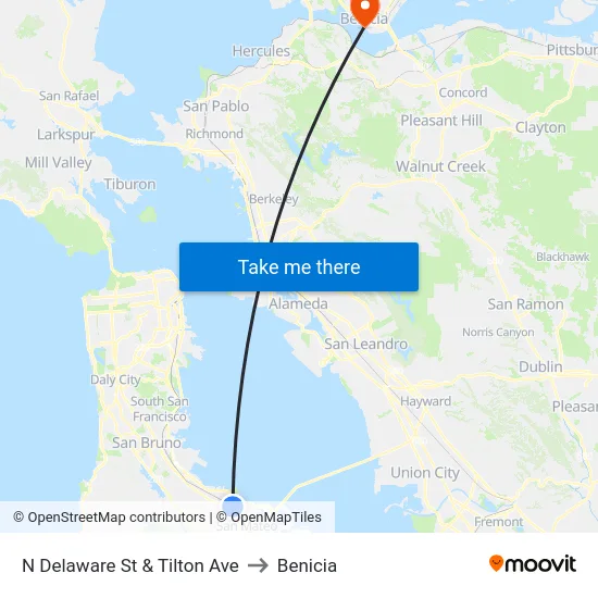 N Delaware St & Tilton Ave to Benicia map
