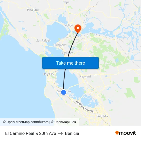 El Camino Real & 20th Ave to Benicia map