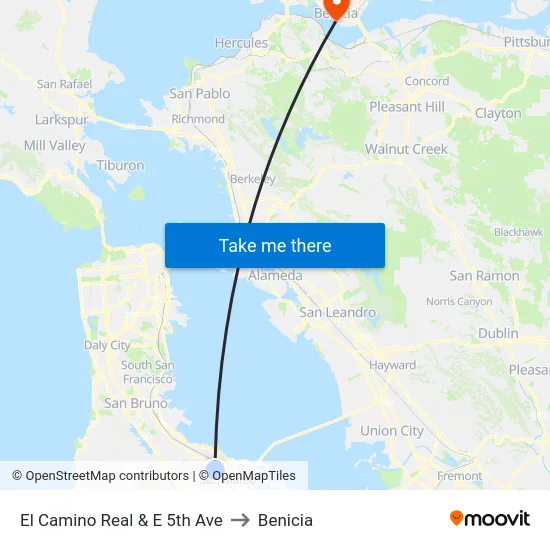 El Camino Real & E 5th Ave to Benicia map