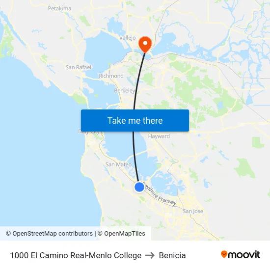 1000 El Camino Real-Menlo College to Benicia map