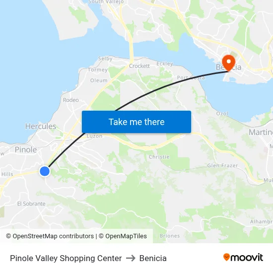 Pinole Valley Shopping Center to Benicia map