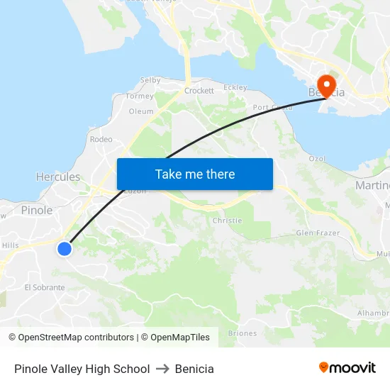 Pinole Valley High School to Benicia map