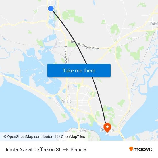 Imola Ave at Jefferson St to Benicia map