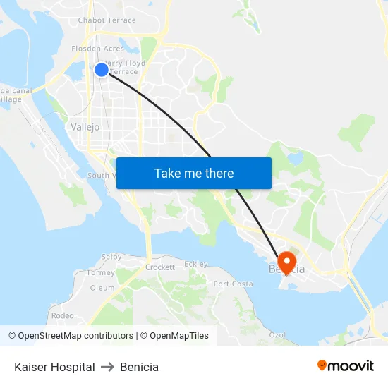 Kaiser Hospital to Benicia map