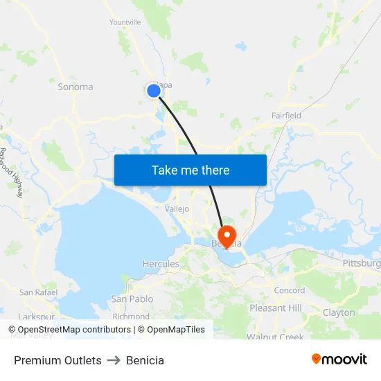 Premium Outlets to Benicia map