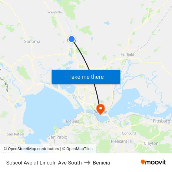 Soscol Ave at Lincoln Ave South to Benicia map