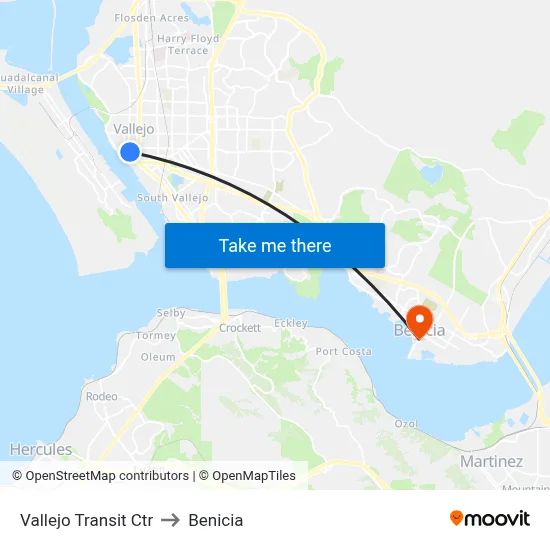 Vallejo Transit Ctr to Benicia map