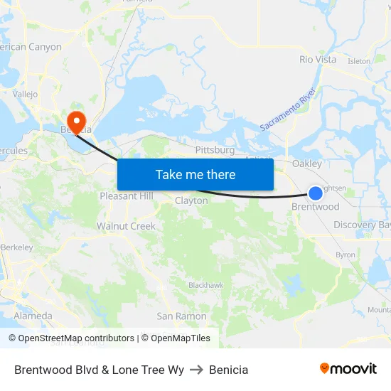 Brentwood Blvd & Lone Tree Wy to Benicia map