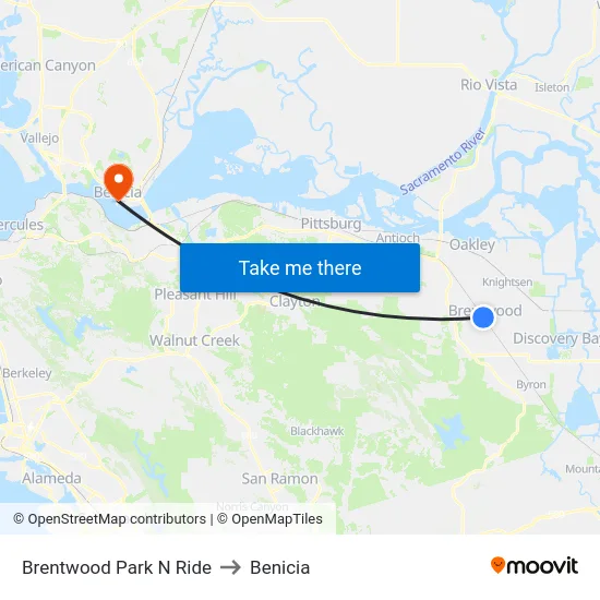 Brentwood Park N Ride to Benicia map