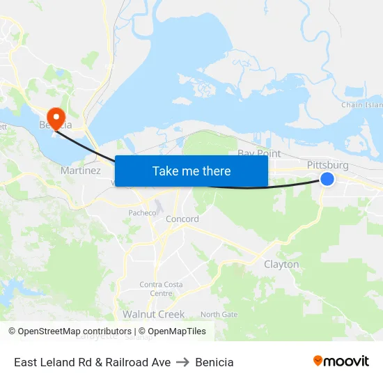 East Leland Rd & Railroad Ave to Benicia map
