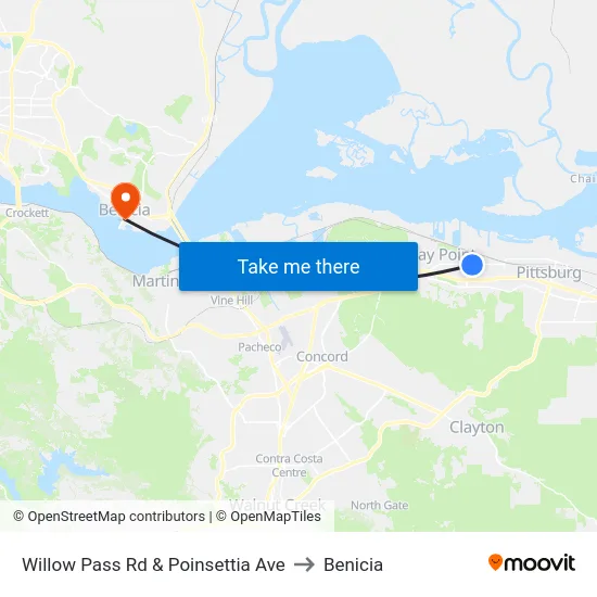 Willow Pass Rd & Poinsettia Ave to Benicia map