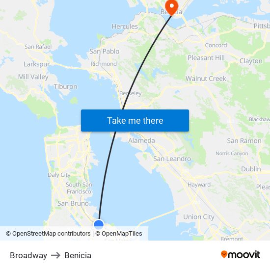 Broadway to Benicia map