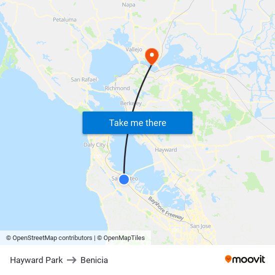 Hayward Park to Benicia map