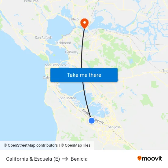 California & Escuela (E) to Benicia map
