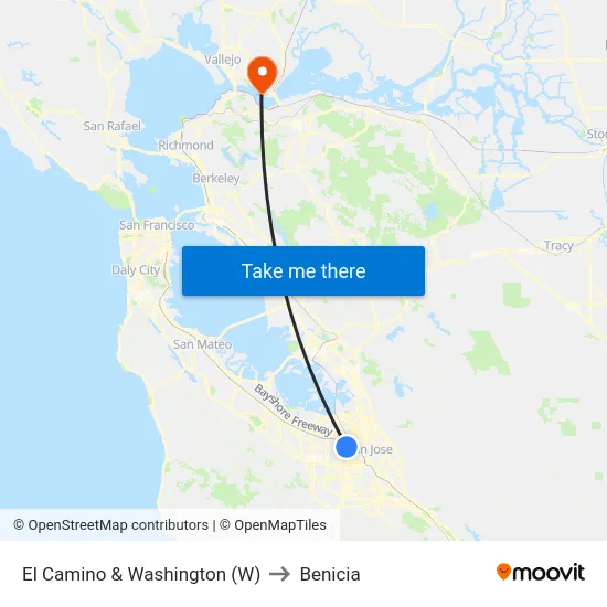 El Camino & Washington (W) to Benicia map