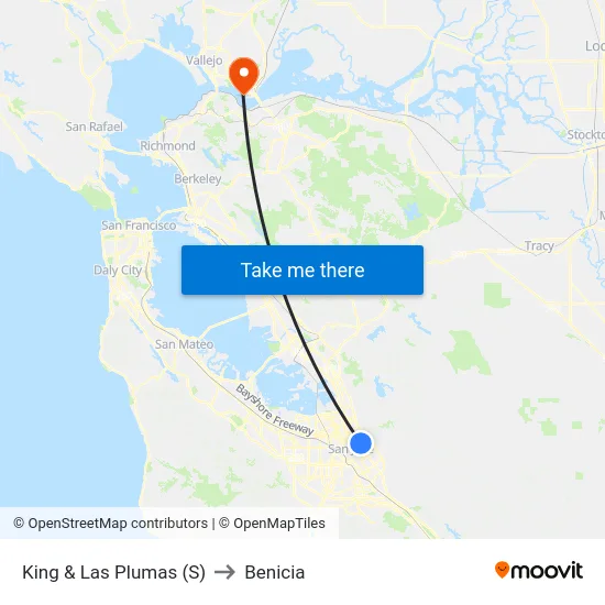 King & Las Plumas (S) to Benicia map