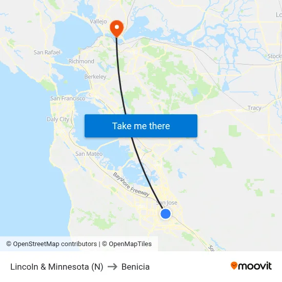 Lincoln & Minnesota (N) to Benicia map