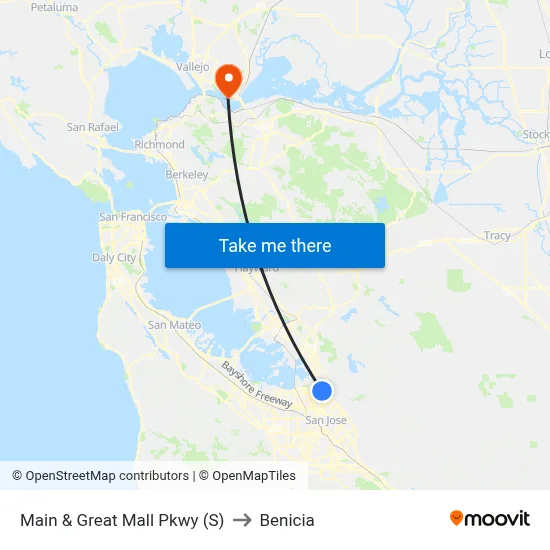 Main & Great Mall Pkwy (S) to Benicia map