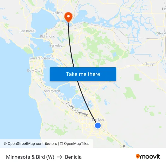 Minnesota & Bird (W) to Benicia map