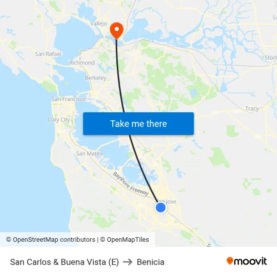 San Carlos & Buena Vista (E) to Benicia map