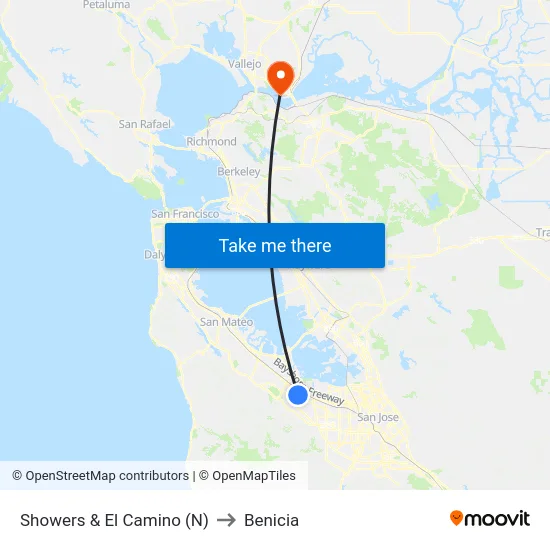 Showers & El Camino (N) to Benicia map