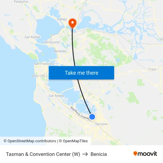 Tasman & Convention Center (W) to Benicia map