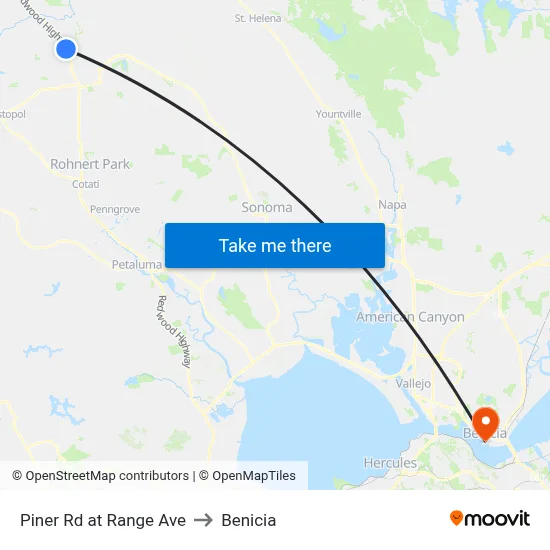 Piner Rd at Range Ave to Benicia map