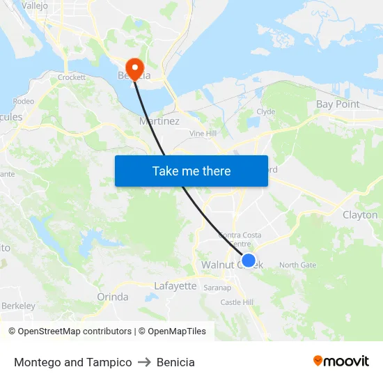 Montego and Tampico to Benicia map