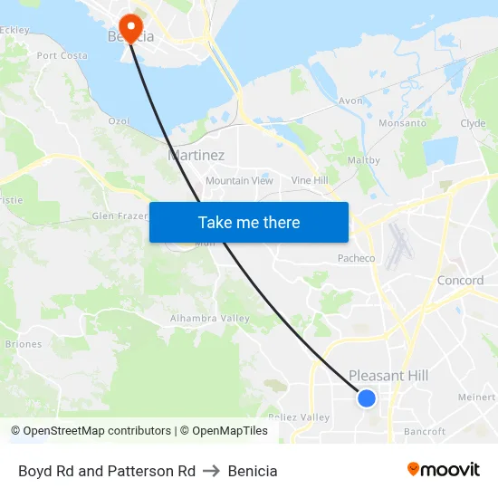 Boyd Rd and Patterson Rd to Benicia map