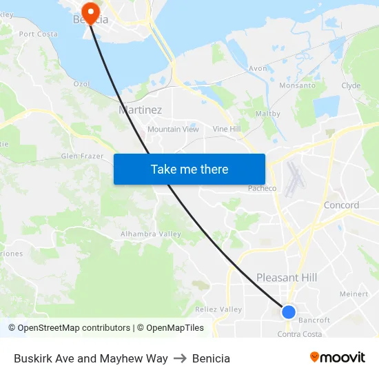Buskirk Ave and Mayhew Way to Benicia map