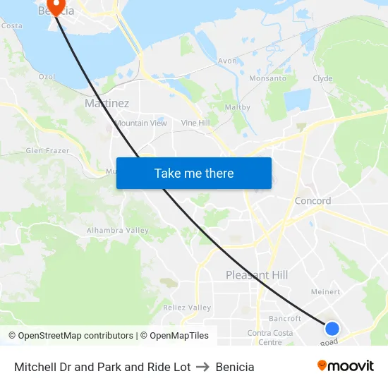 Mitchell Dr and Park and Ride Lot to Benicia map