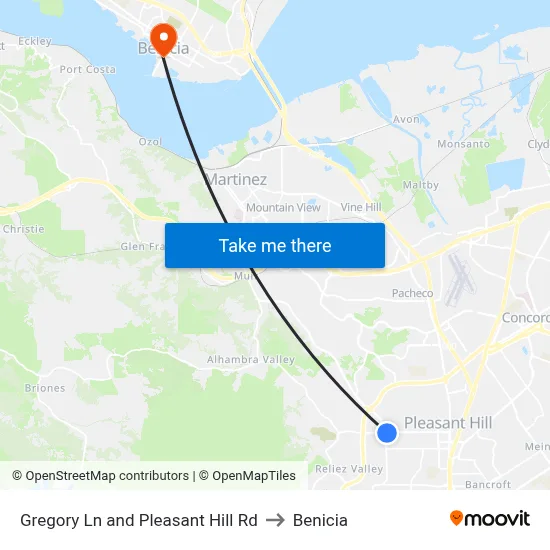 Gregory Ln and Pleasant Hill Rd to Benicia map