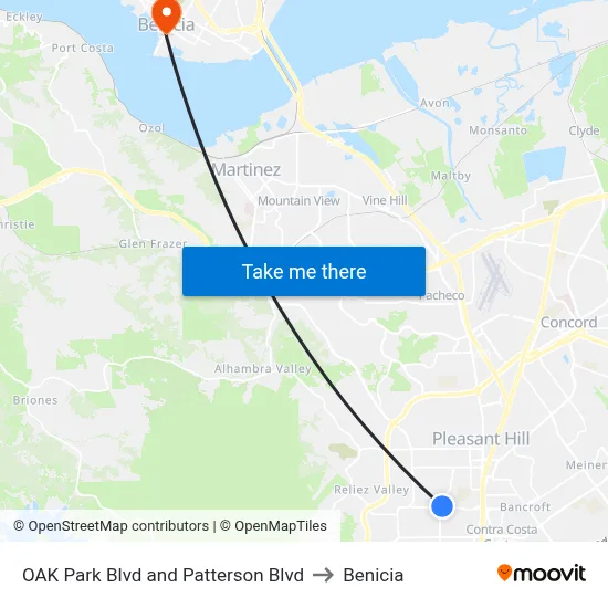 OAK Park Blvd and Patterson Blvd to Benicia map