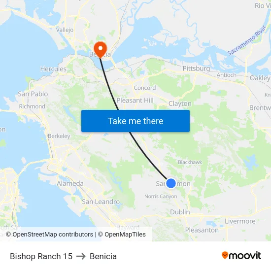 Bishop Ranch 15 to Benicia map