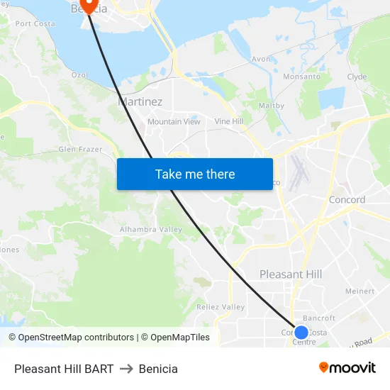 Pleasant Hill BART to Benicia map