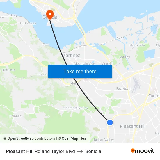 Pleasant Hill Rd and Taylor Blvd to Benicia map