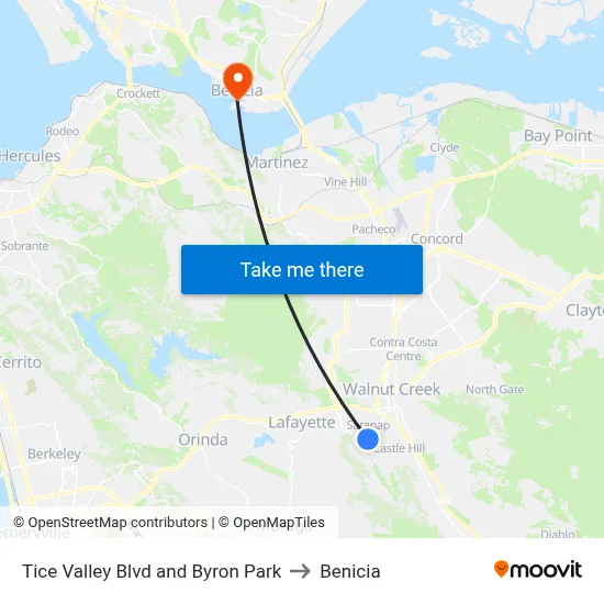 Tice Valley Blvd and Byron Park to Benicia map