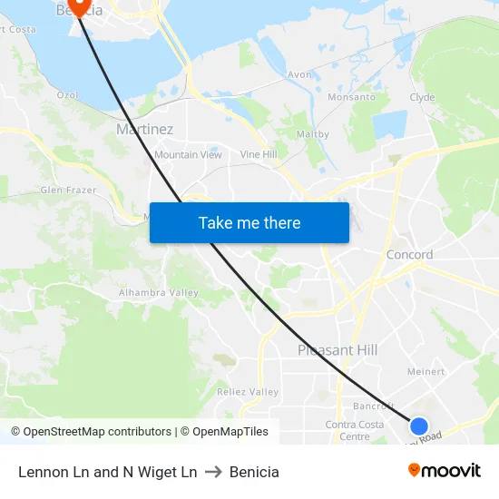 Lennon Ln and N Wiget Ln to Benicia map