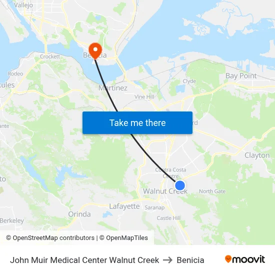 John Muir Medical Center Walnut Creek to Benicia map