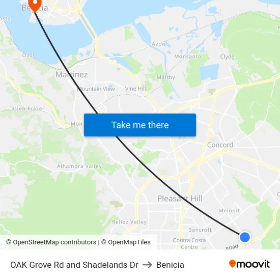 OAK Grove Rd and Shadelands Dr to Benicia map