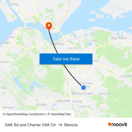 OAK Rd and Charter OAK Cir to Benicia map