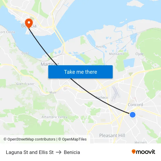 Laguna St and Ellis St to Benicia map