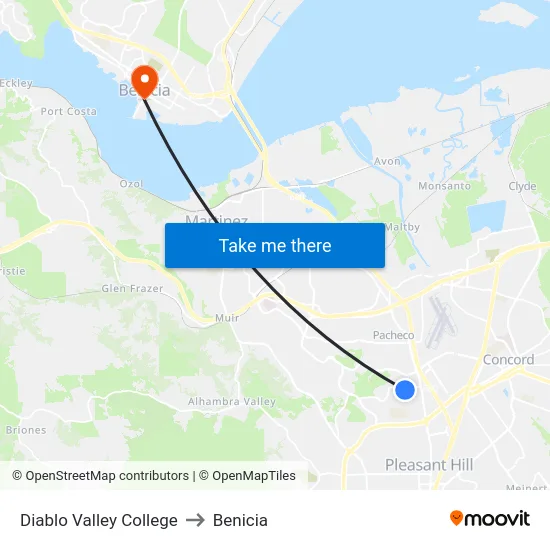 Diablo Valley College to Benicia map