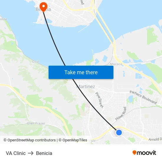 VA Clinic to Benicia map