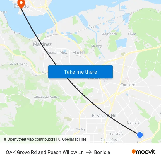 OAK Grove Rd and Peach Willow Ln to Benicia map